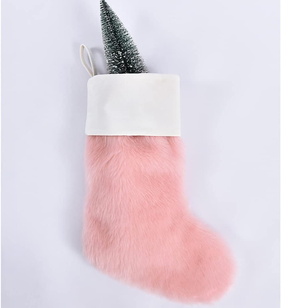 Lovely Pink Christmas Stockings 20" Large Cozy Faux Fur Christmas Stocking Decor Hanging Ornament Fireplace Xmas Tree Holiday Party Decoration Gifts 1 PC (1 PC, Pink 20")