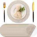 Geosar 100 Pcs Disposable Paper Placemats Cotton Woven Look 13'' Boho Round Placemats with Wavy Edge Rustic Table Pads Bulk for Dining Table Decoration Birthday Wedding Bridal Party(Beige)