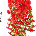 Artificial Fake Plants for Outdoor Spring SSpring, Summer, Autumn and of Decoration, 4PCS Faux Silk Morning Glory Long Vines Stems UV Resistant Look Real for Outside Home Porch Patio (red)