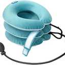 Cervical Neck Traction Device for Neck Pain Relief - Inflatable Neck Stretcher Traction Collar for Neck Decompression - Best Home Use Neck Brace Pump (Blue Plush)