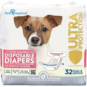 Paw Inspired 30ct Disposable Dog Diapers | Female Dog Diapers Ultra Protection | Diapers for Dogs in Heat, Excitable Urination, or Incontinence (Small)