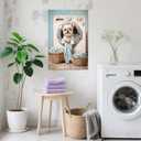 AI Laundry Room Canvas Frame Wall Art Laundry Sign Painting Vintage Funny Dog Artwork Decor for Wash Room Bathroom Laundromat Dry Cleaning Store (WE000052-4, 16.00L x 24.00W, Framed)