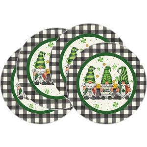 2 x XCHI Plaid Gnomes Shamrocks Clovers Golds St. Patrick's Day Round Placemats Set of 4 Table Mats for Party Home Kitchen Dining Table Decorations 14x14 Inch