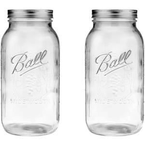 Ball Wide Mouth Glass Mason Jars with Lids and Bands, Used for Canning, Pickling, Juice, Jam, Jelly, Half Gallon Size 64 Ounce (Pack of 2)