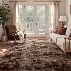 5x7 Ft Shag Brown Area Rug for Bedroom Living Room, Tie-Dyed Ultra Soft Fluffy Furry Rugs for Indoor Floor, Aesthetic Carpet for Kids Home Decor (Coffee)