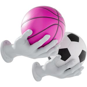 Wall Mount Basketball Holder,2PCS Handshape Ball Holder Football Wall Mount Hand Hanger for Basketball Football Soccer Baseball Shoes Gaming Headphone Room Decor Art Gifts for Boys Men Player- White