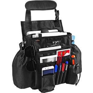 ECWKVN Car Front & Back Seat Organizer with Dedicated Tablet/Laptop Compartment, Passenger Seat File Storage with Cup Holder, Adjustable Backrest, and Padded Shoulder Strap