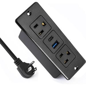 20W Recessed Power Strip USB, 2 AC Outlets + 1 USB-C + 1 USB-A Ports, 6ft Cord, Space Saving Furniture Outlet for Desk/Bedside/Kitchen/Drawer (18W USB-A & 20W USB-C Fast Charge)
