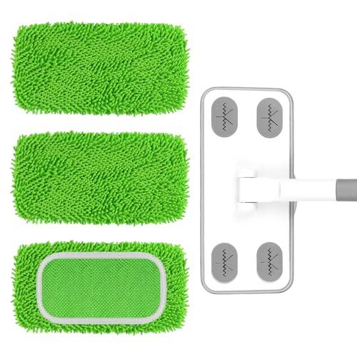 ZHAYAO Reusable Microfiber Floor Mop System, Wet & Dry Sweeper Kit, Includes 1 Sweeper Handle, 3 Washable Chenille Mop Pads, Dry & Wet Use for Hardwood, Tile, and Laminate Floor