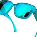 SIPHEW Mirrored Sunglasses Polarized Fit Over Glasses for Women - Trendy Large Square w UV400 Protection Sun Glasses (A17 Matte Green Over Glasses)