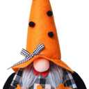 Ni-JASW Halloween Plush Gnomes Set of 2, Spooky Orange Black Bats Boo Swedish Tomte Elf Figurines Tiered Tray Decor