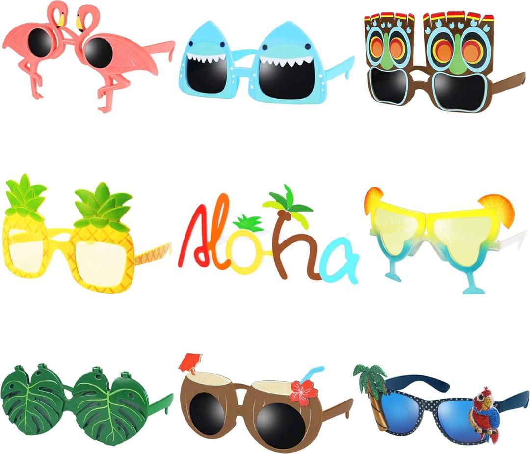 Ocean Line Luau Party Sunglasses - 9 Pairs Funny Hawaiian Glasses, Tropical Fancy Dress Props, Fun Summer Kids Party Favors, Beach Themed Party Supplies Decoration