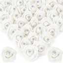 100Pcs Real Looking White with Diamonds Artificial Rose Flower Heads, Foam Fake Roses for DIY Wedding Decorations Baby Shower Centerpieces Home Party Valentine's Day Mother's Day Decor
