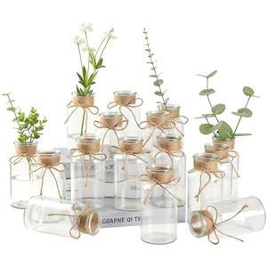 Vintage Glass Flower Vase Bulk 16 Pack Farmhouse Transparent Centerpiece Vases with Hemp Rope Mason Jars for Weddings Parties Dining Table Home Decor (Large）