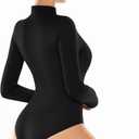 ALGALAROUND Women's Turtle Neck Bodysuit Long Sleeve Double Lined Basics Body Suit Tops (Black, XL)