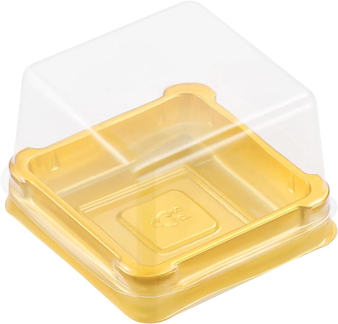 UPKOCH 50 Pcs Plastic Square Mooncake Boxes, Golden Dessert Packing, Single Muffin Container, Small Clear Food-Grade, 2.16"x1.85"x1.57"
