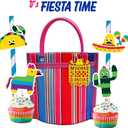 12 Mini Mercado Bags For Fiesta Mexicana Party Favors & Mexican Papel Picado Gift Tags