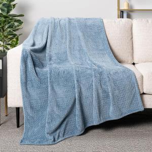 PAVILIA Soft Fleece Dusty Blue Throw Blanket for Couch, Lightweight Plush Warm Blankets for Bed, Fuzzy Cozy Flannel Blanket Throw for Sofa, Travel, Jacquard Pattern, Dusty Blue, 50 x 60 Inches - Throw