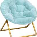Flash Furniture Gwen Kids Cozy Mini Folding Saucer Chair - Dusty Aqua Faux Fur Moon Chair - Soft Gold Metal Frame - 23" Portable Folding Chair For Living or Bedroom