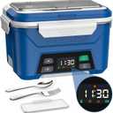 EAST OAK Cordless Electric Lunch Box for Adults, Heated Lunch Box Battery Powered with Automatic Heating, 5.5 Cups Portable Food Warmer with Removable Tray Divider (Blue)