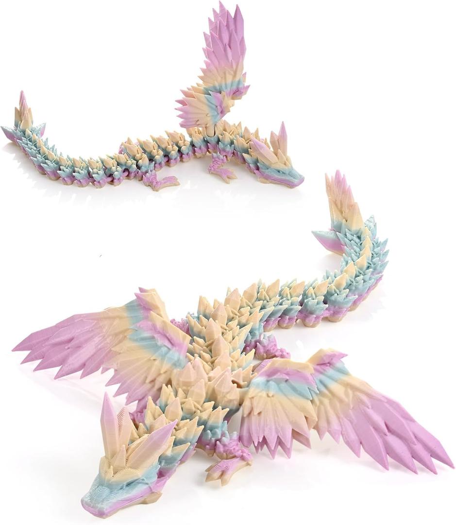 GemmiCho 3D Printed Dragon with Wings, 11" 3D Printed Dragon Toys for Kids, 3D Dragon for Stress Relief, Surprise Animals Figurines Fidget Dragon Toys for Boys Kids Teen 5-7 4-6 8-12