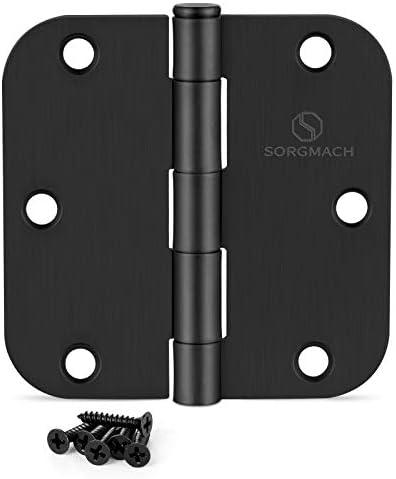 SORGMACH Door Hinges 3 1/2 Inch Matte Black 3.5 Inch Interior Hinges 5/8" Radius Round Door Hinge 3 1/2 Inch Iron Hinge 3 ½"x 3 ½" Door Hardware- 18 Pack