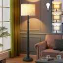 Floor Lamps for Living Room - 60" Resin Farmhouse Floor Lamp with Adjustable Color Temperatures - Vintage Standing Lamp Reading Light with Linen Shade Retro Tall Lamp for Bedroom Office, Black