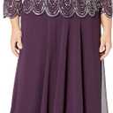 J Kara Women's Sweetheart Neck Floral Pattern 3/4 Sleeve Mock 2 Piece Long Dress (Plum Multi)