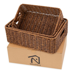 Baskets for Organizing, Undershelf Wicker Storage, Hand Woven Organizer for Closet Organization, Rectangular, Set of 3, Toffee
