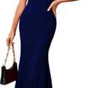 sexycherry Formal Dresses for Women Cocktail Sexy Off Shoulder Floor Length Long Evening Party Dress with Zipper (Medium, Solid/Dark Blue)