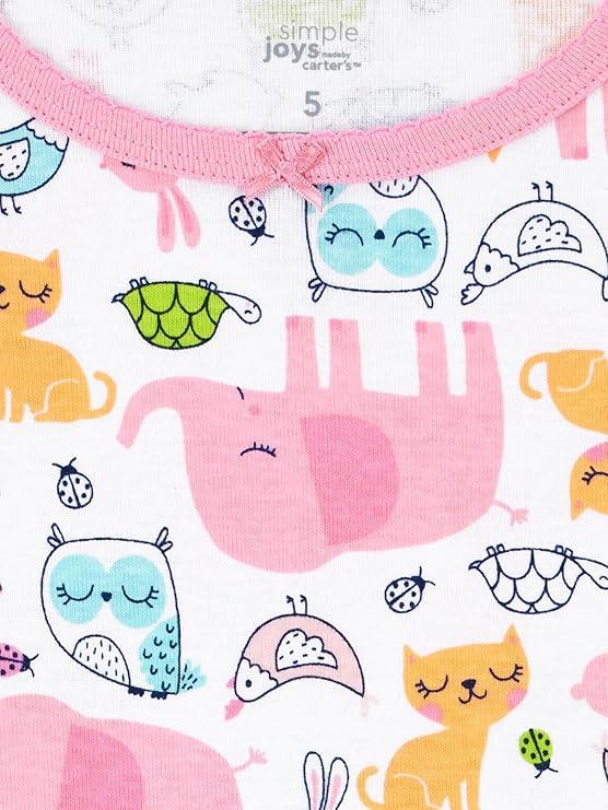 Simple Joys by Carter's Babies, Toddlers, and Girls'  Cotton Pajama Shirt, 5, White Forest Animals Simple Joys by Carter's Babies, Toddlers, and Girls'  Cotton Pajama Shirt, 5, White Forest Animals
