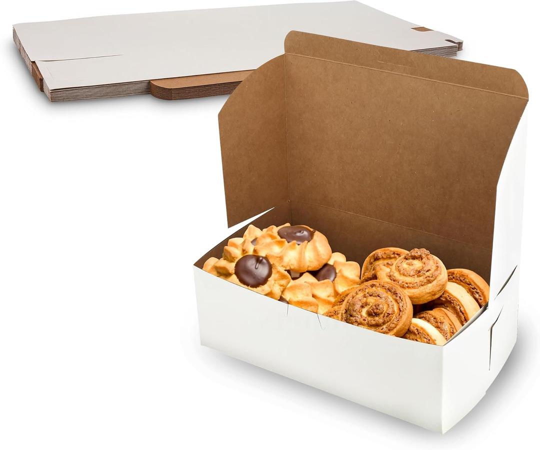 MT Products Cookie Boxes 10" x 6" x 3.5" - White Bakery Boxes No-Window (Pack of 15) - Made in the USA
