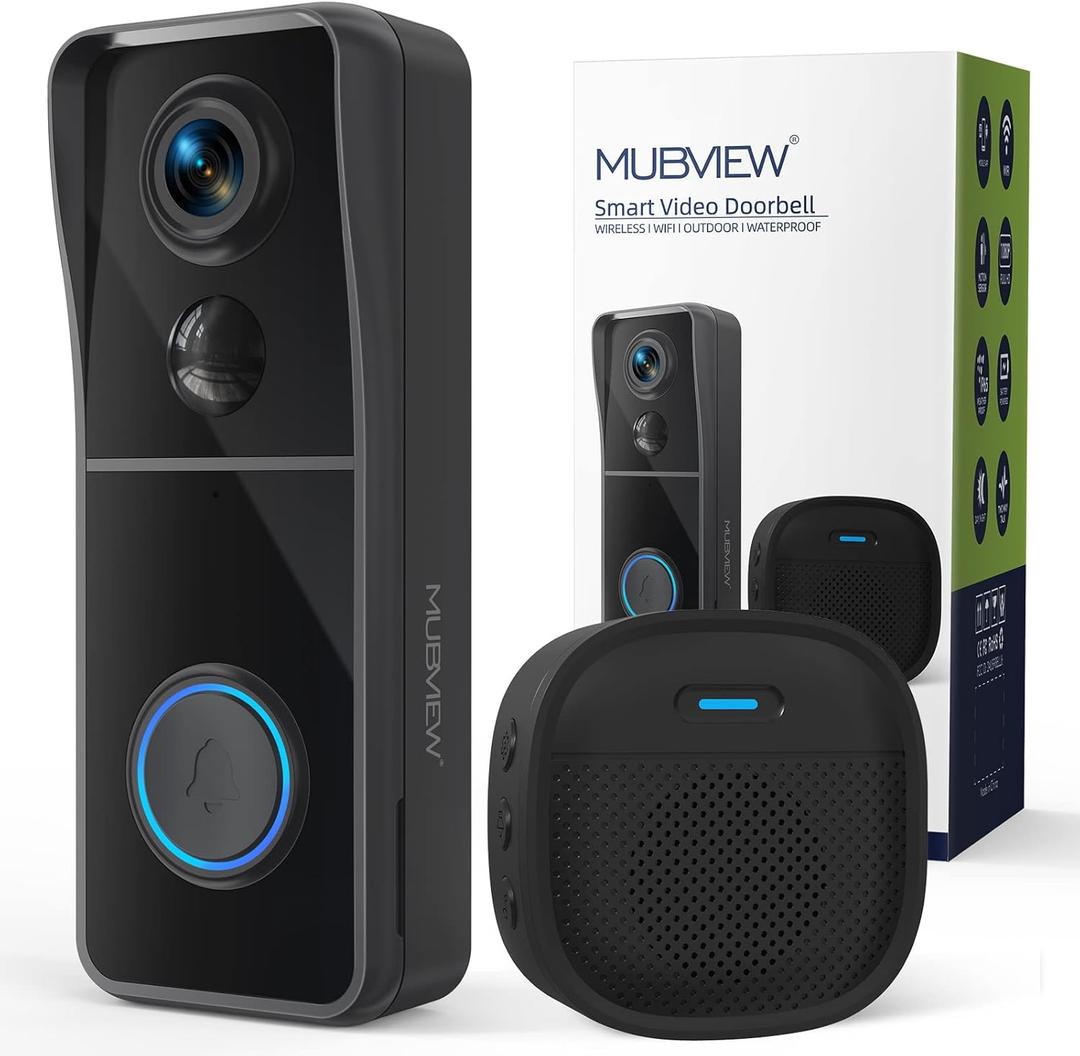 MUBVIEW Doorbell Camera Wireless with Chime, Video Doorbell - No Subscription, Voice Changer, Motion Zones Customization, 1080HD, PIR Human Detection, 2.4Ghz WiFi, Battery-Powered Smart Doorbell