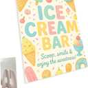 Ice Cream Bar Sign Ice Cream Birthday Party Decorations for Dessert Table & Bar Supplies, PVC Tabletop Party Sign 10.5 x 13.75 Inch