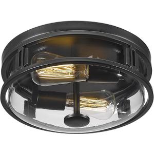 Flush Mount Ceiling Light with Clear Glass Shade, 2-Light Indoor Outdoor Farmhouse Lighting Flush Mount Lights for Kitchen Bedroom Porch Living Dining Room (Black 8F)