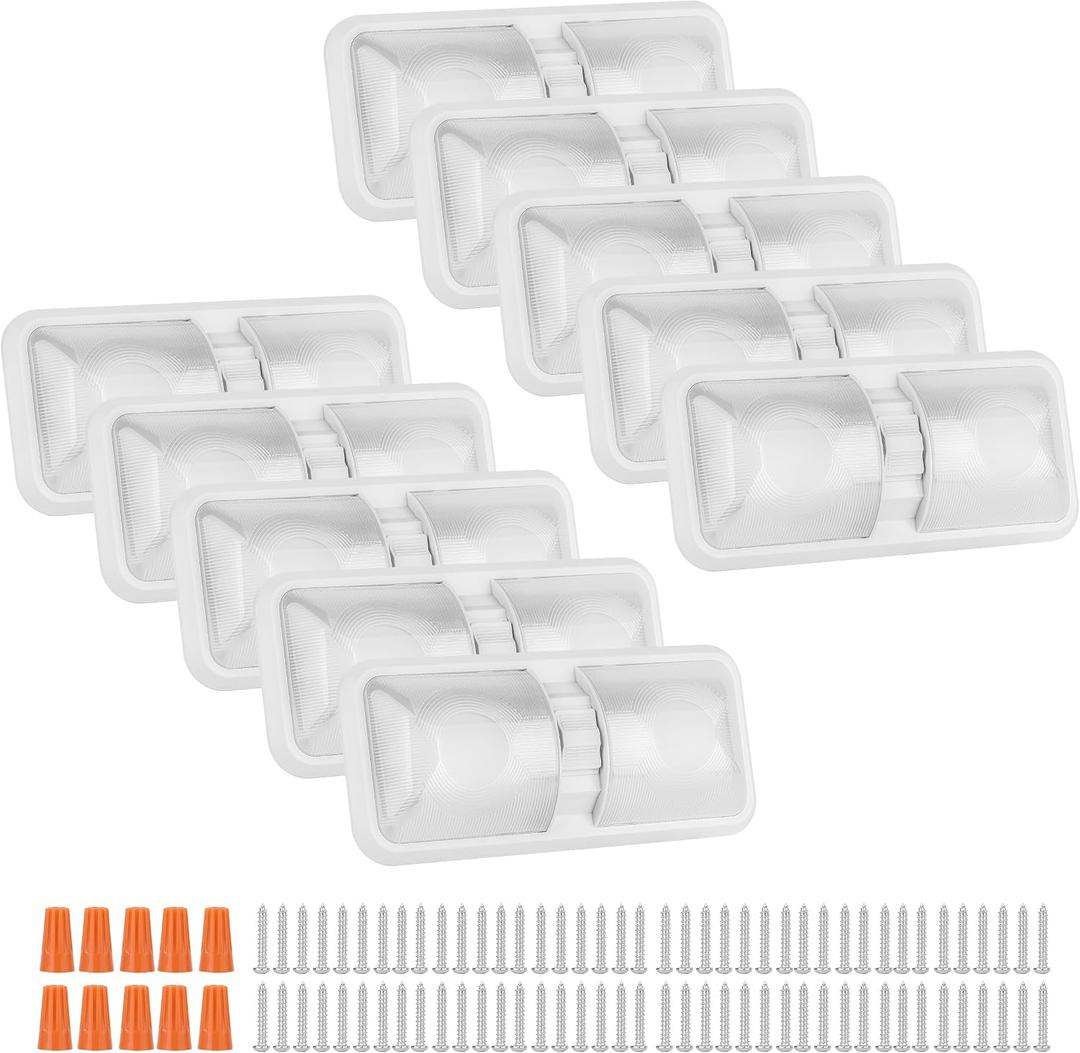 RVZONE 12V Led RV Ceiling 1100 Lumen Double Dome Light | Frosted RV Interior Lighting Fixture for RV Trailer Camper Truck Van Boat Car (10 Pack Natural White 4000-4500K), 10 Count