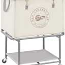 STORAGE MANIAC Rolling Laundry Cart with Storage Shelf, Heavy Duty Industrial Laundry Basket with Wheels, Commercial Metal Frame Clothes Hamper with Canvas Bag for Dorm, Closet, Bedroom, Beige