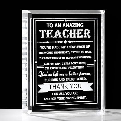 Teacher Appreciation Gifts for Women Men Crystal Thank You Gifts for Teacher from Students Birthday Christmas Retirement Gifts for Teachers Crystal Keepsake Plaque