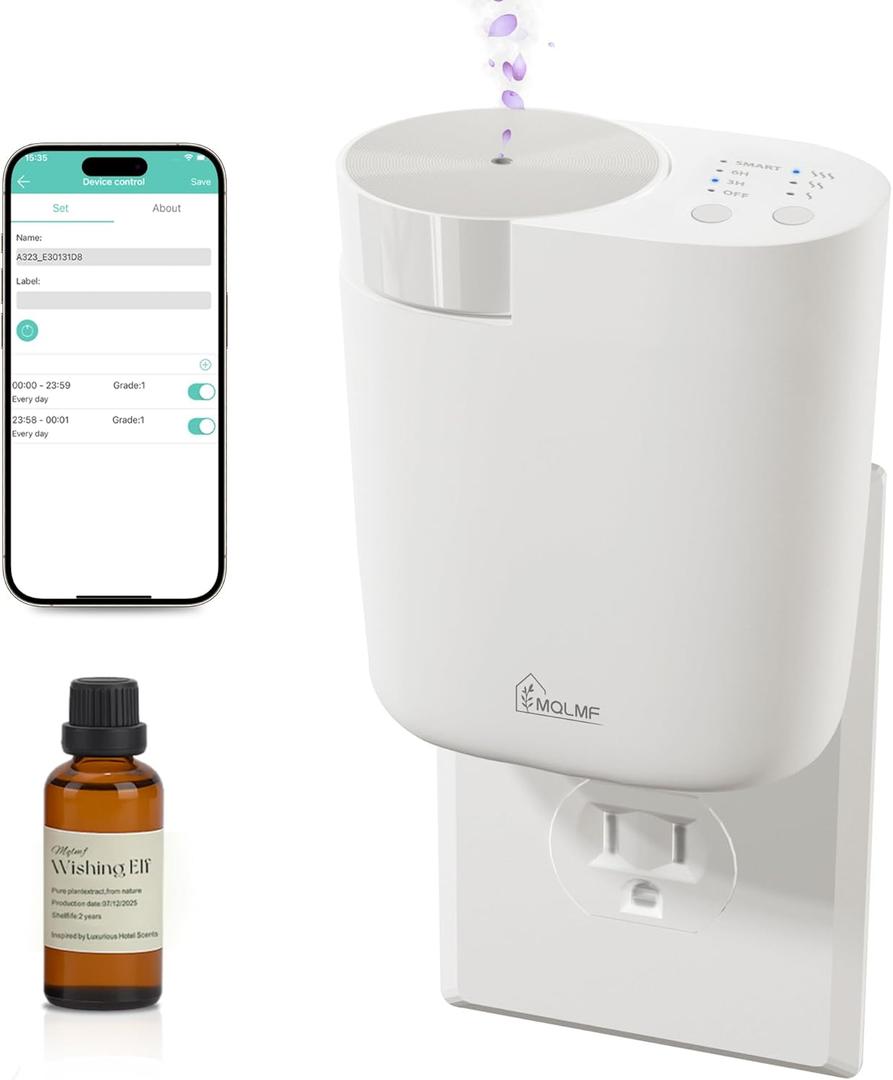 Plug in Diffuser - 800 Sq Ft,No Wobble Design,Secure Wall Fit,Timer Control&Scent Intensity Button,Bluetooth APP,Waterless Scent Diffusers Home,Essential Oil Plug in Wall Diffuser  White