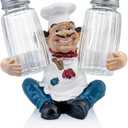 Chef Resin Salt & Pepper Shakers - Glass Spice Jars with Adorable Chef Figurine - Adorable Kitchen Dcor
