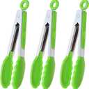 Mini Tongs with Silicone Tips 7 Inches Silicone Cooking Tongs, Set of 3 (Green)