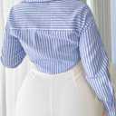 SUNNOW Women's Loose Striped Long Sleeve Shirt Cropped Long Sleeve Tops (Blue, S)