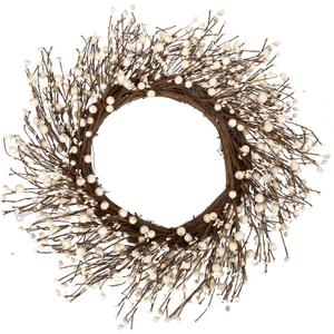 JINGHONG White Berry Wreath 22 Inch Winter Wreath Cream Winter Wreaths for Front Door with Round Berry for Porch Wall Winter Holidays Christmas Celebration