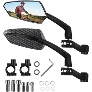 Hestya 1 Pair Handlebar Bike Mirror 360° Rotatable and Adjustable Universal Fit Rearview Bicycle Mirrors Glass Lens Safe Cycling Accessories for Scooter, E-bikes, Mountain Bikes, Road Bicycles(Black)