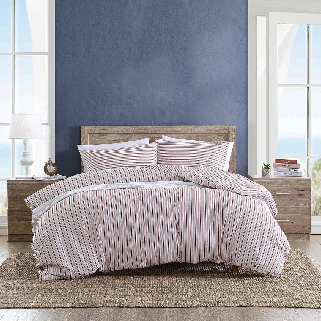 Nautica- King Duvet Cover, Cotton Reversible Bedding with Button Closure, Casual Home Dcor for All Seasons (Coleridge Stripe Red, King)