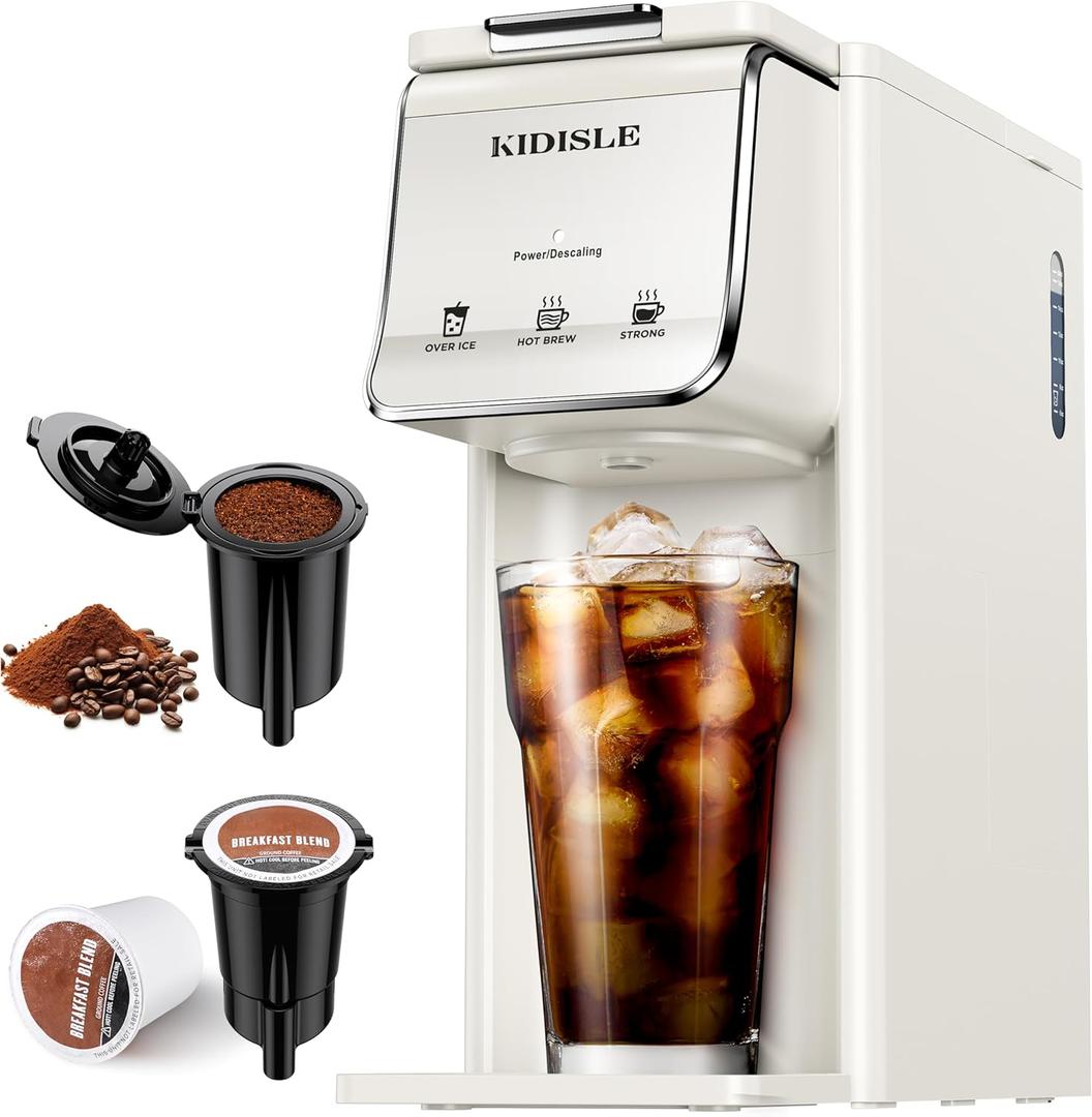 Hot & Iced Coffee Maker, Single Serve Coffee Maker for K Cup & Ground Coffee, Pod Coffee Machine with Bold Setting, Quick Brew & Compact Design, Travel Mug Friendly, White