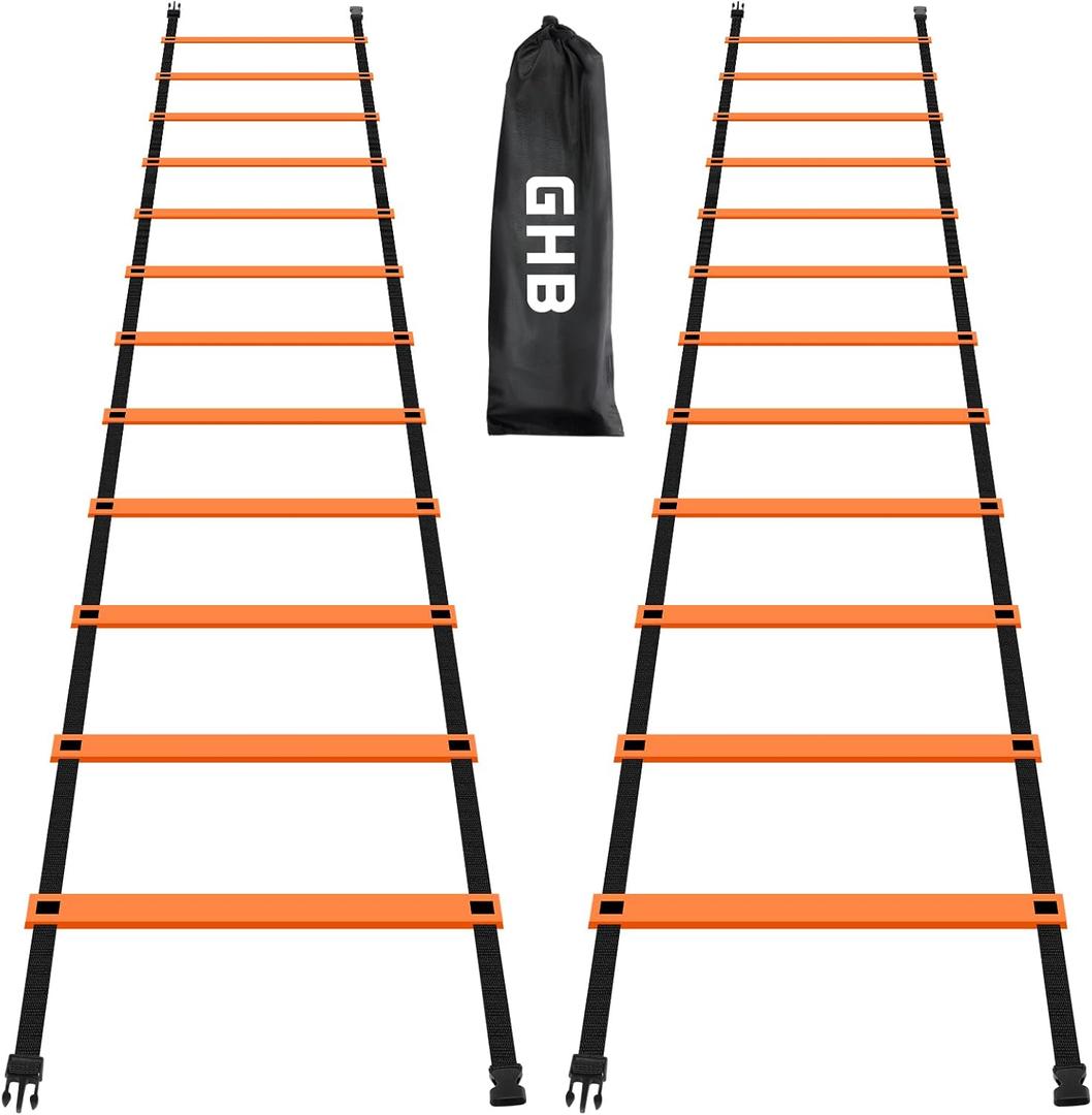 GHB Pro Agility Ladder Agility Training Ladder Speed 12 Rung 20ft with Carrying Bag (Orange-2 Pack)