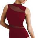 Tegmk Women Mock Neck Ballet Leotards for Dance, Asymmetrical Mesh Splicing, Chest Padding, Big Hollow Back(M)