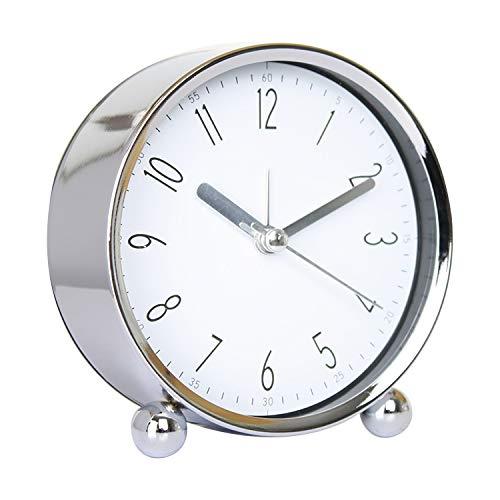 Cute 4 in Alarm Clock Small Table Clock Non-tick Round Silent Analog Alarm Clock Battery Powered Bedside Alarm Clock Travel Clock (White)