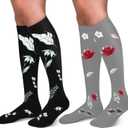 30-40mmHg Medical Graduated Compression Socks for Women&Men Circulation-Compression Stockings-Knee High Socks for Support,Hiking,Running (Large-X-Large, 7-2 Pack Flowers Black,grey)